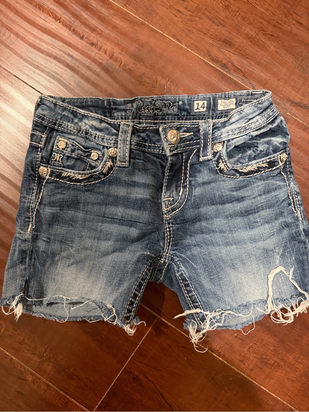 Miss Me Distressed Faded Blue Jean Shorts